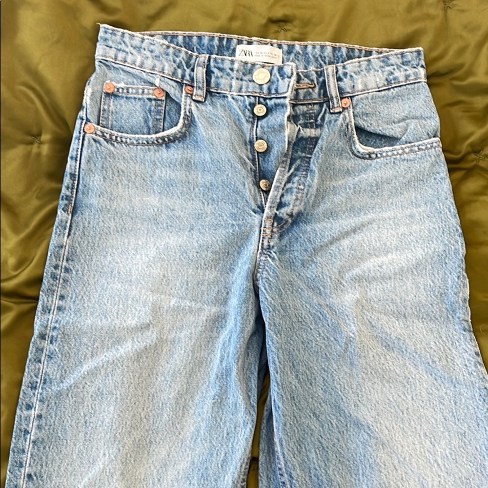 Zara Light Blue High-Rise Button-Fly Jeans